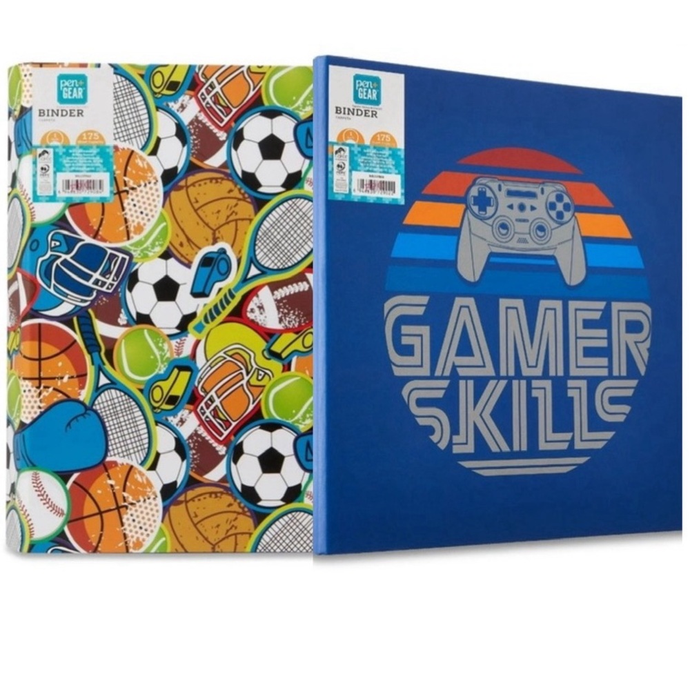 2pk- Pen+Gear 3-Ring Fashion Binder, 1" O-Rings, Gaming/Sports